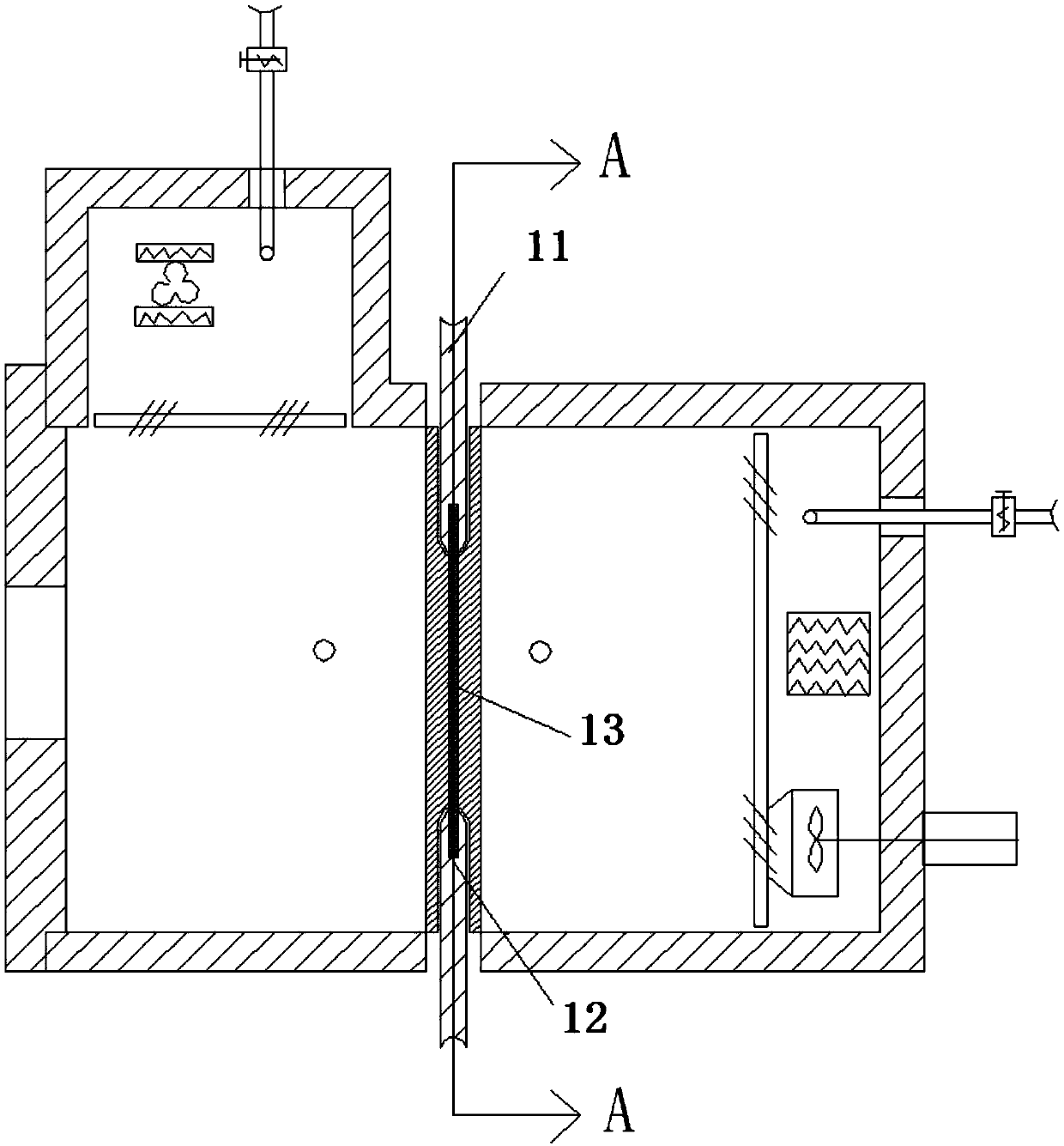 Device for realizing two-side temperature field environment test of test element