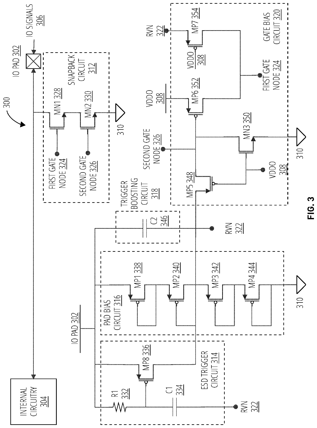 Snapback electrostatic discharge protection for electronic circuits