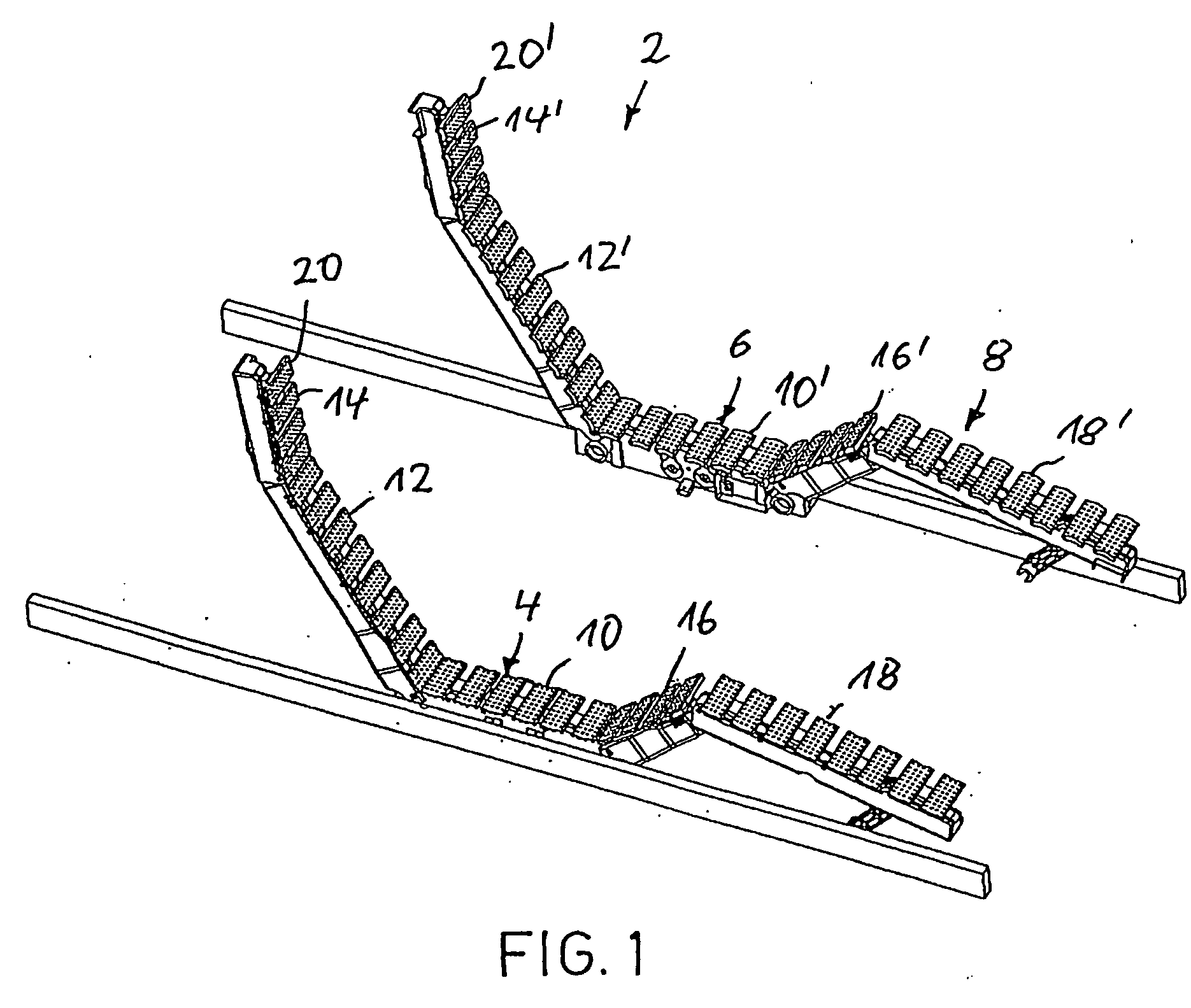 Modular system for assembling electromechanically adjustable supporting devices for upholstery of furniture for sitting or reclining