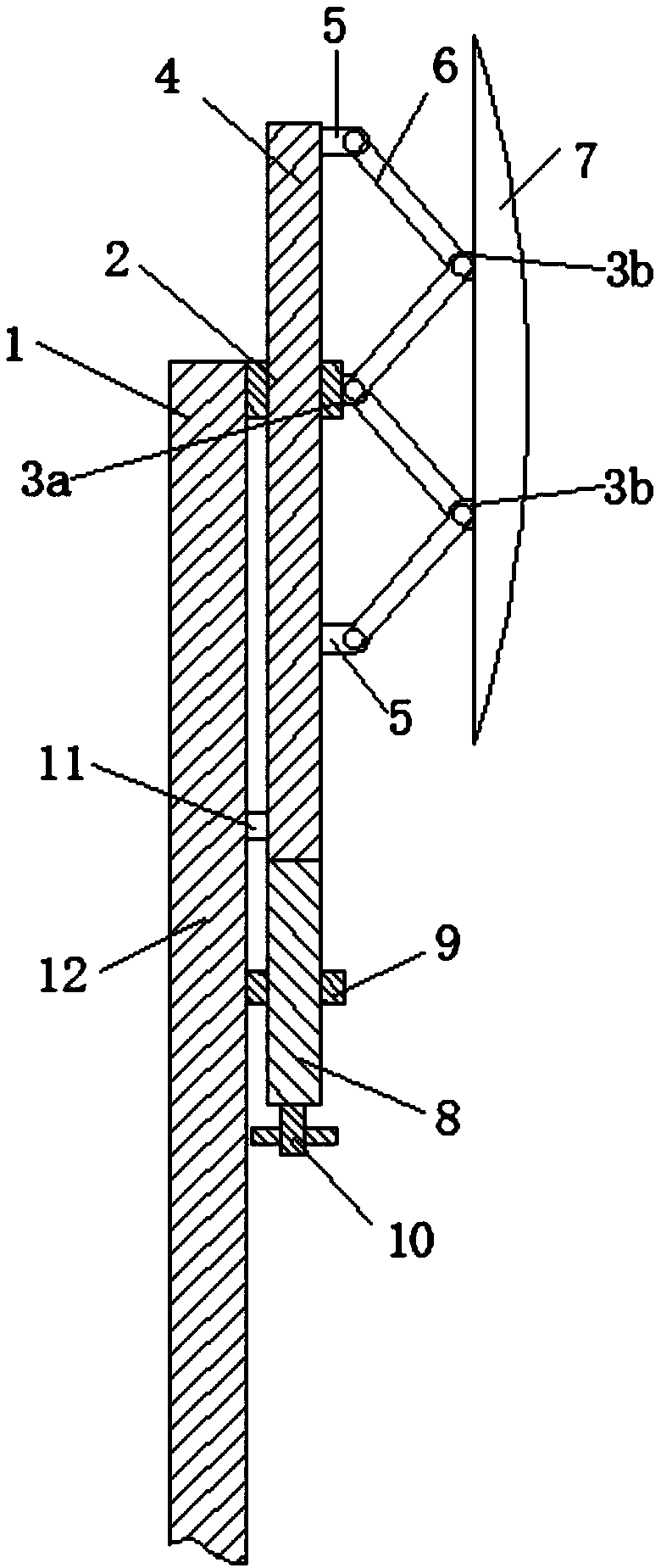 Connecting rod type angle adjustable reflector for crooked road, and use method