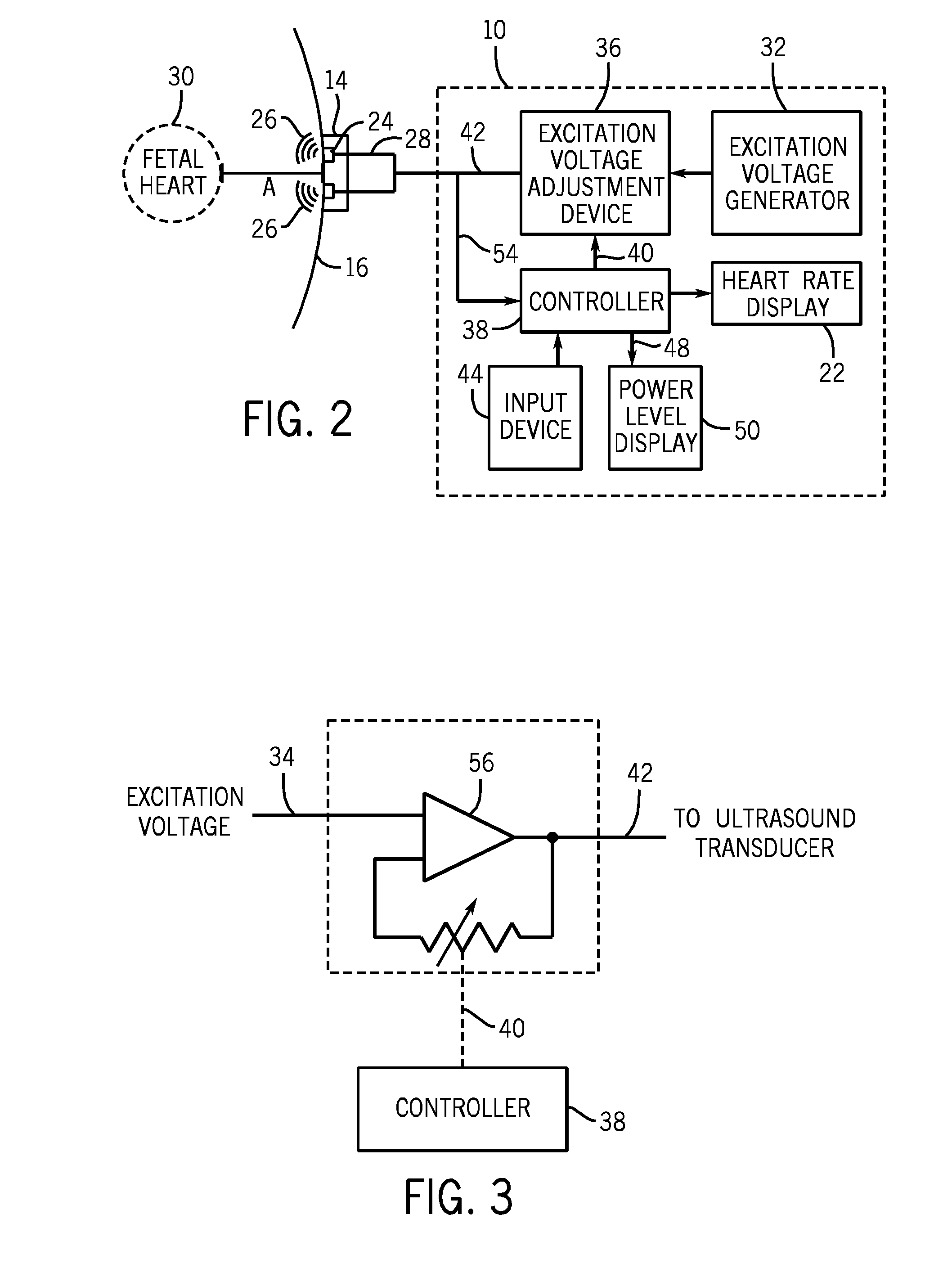 Manual ultrasound power control to monitor fetal heart rate depending on the size of the patient