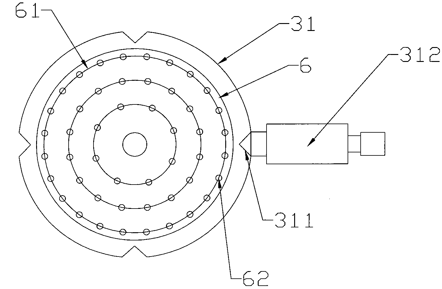 Batch machining device and machining technology for multiple holes uniformly formed in circumferences