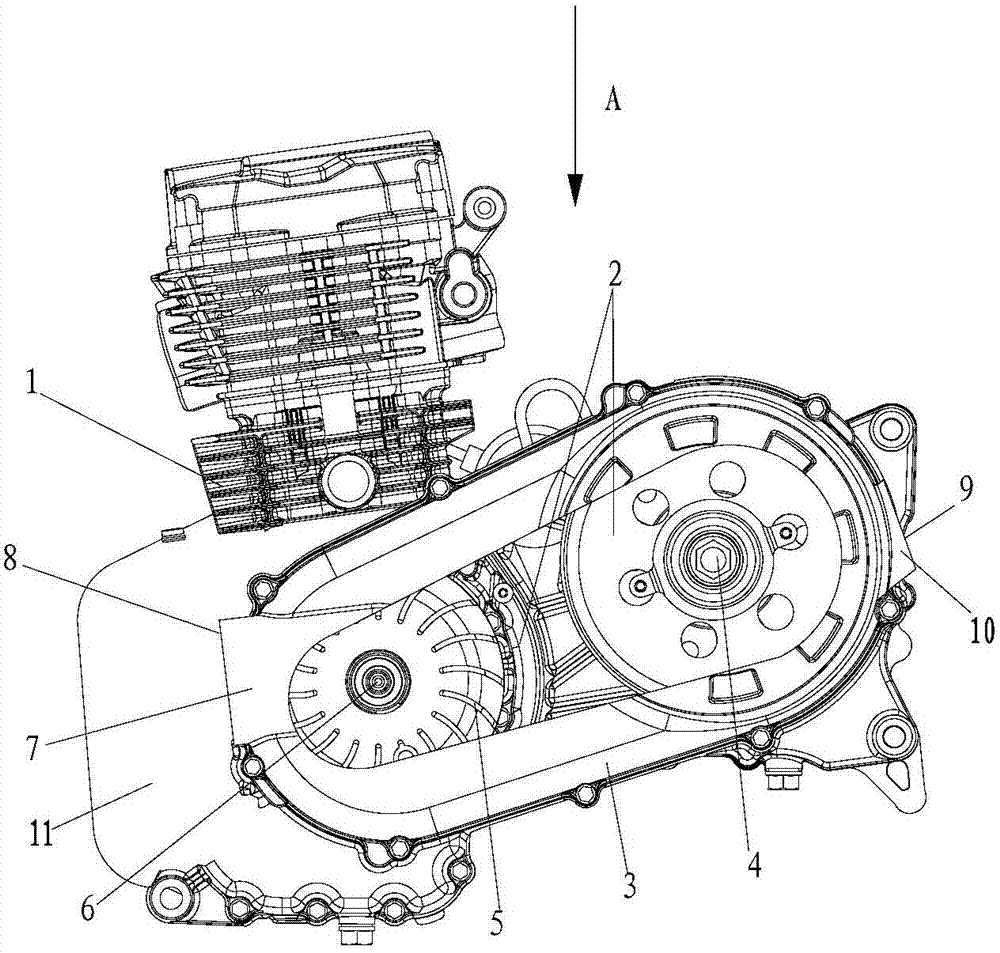 CVT (constant-voltage transformer) transmission structure assembly and motorcycle