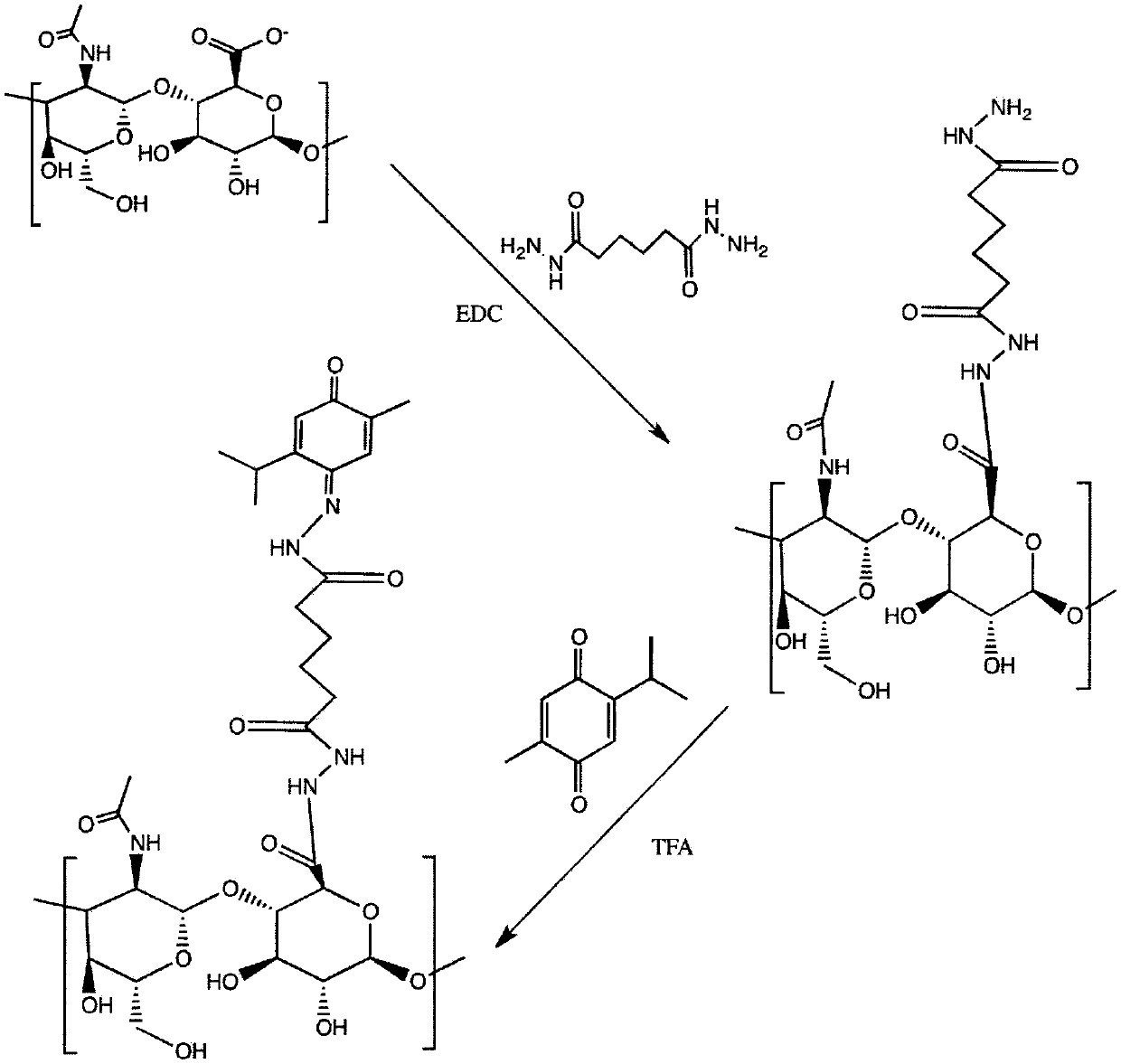 Hyaluronic acid-adipodihydrazide-thymoquinone grafted polymer as well as synthesis method and application of hyaluronic acid-adipodihydrazide-thymoquinone grafted polymer