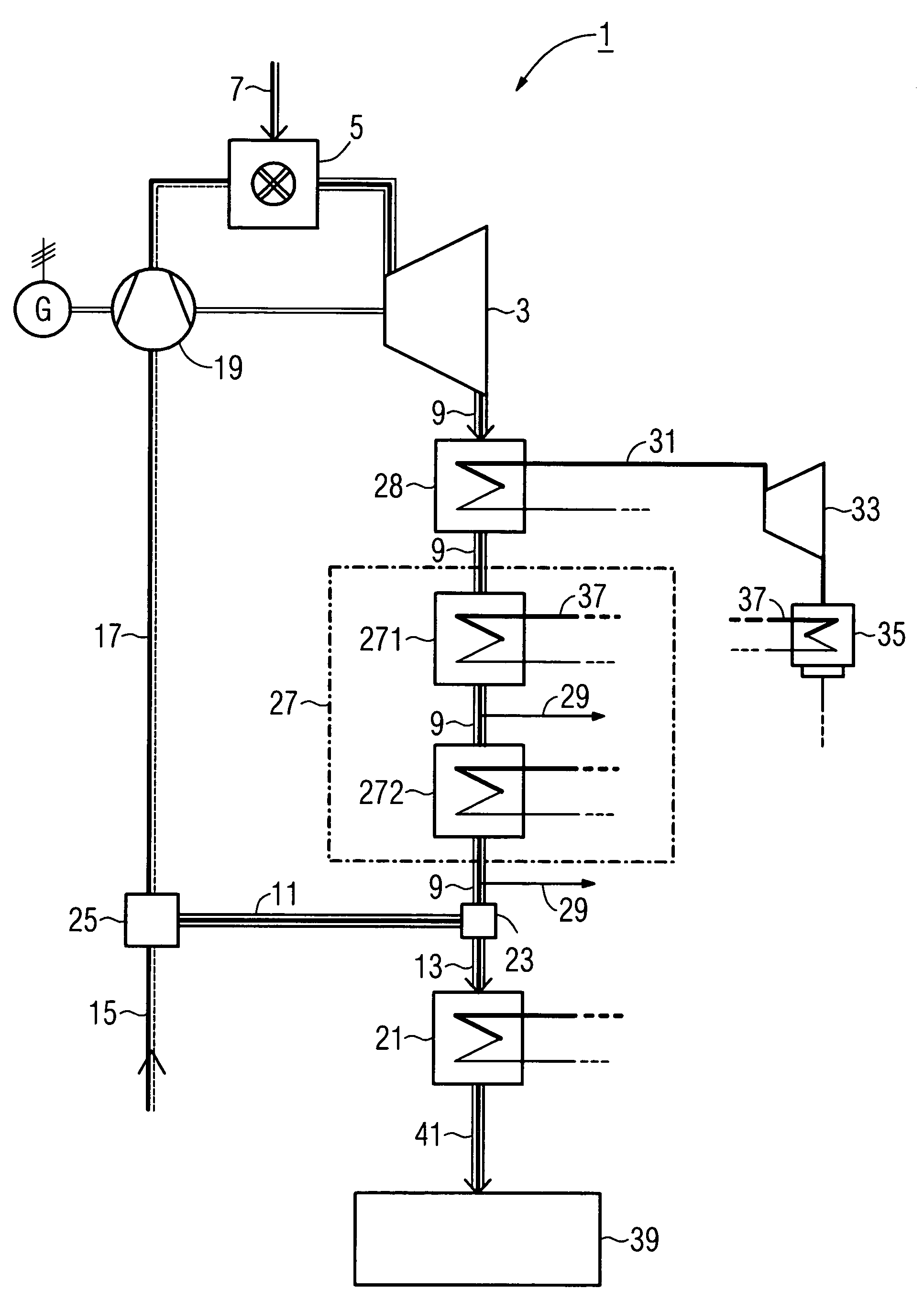 Method and device for operating a gas turbine with a fossil-fuel fired combustion chamber