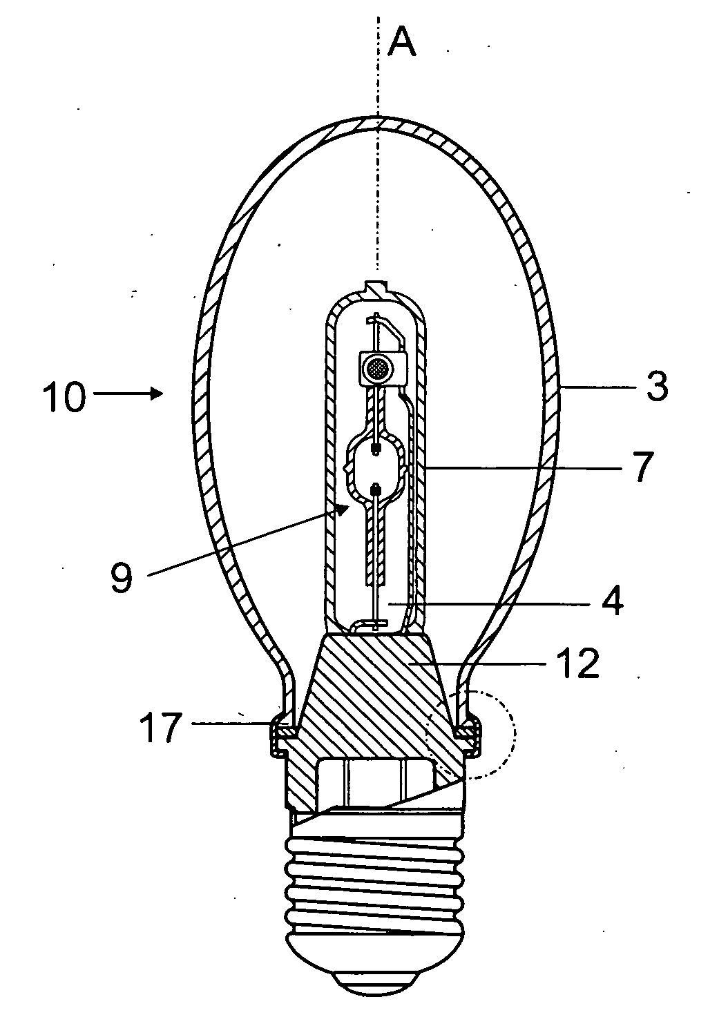 Lamp with a base at one end