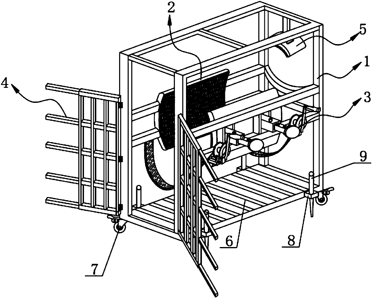 Hold frame device for treatment of dairy cow