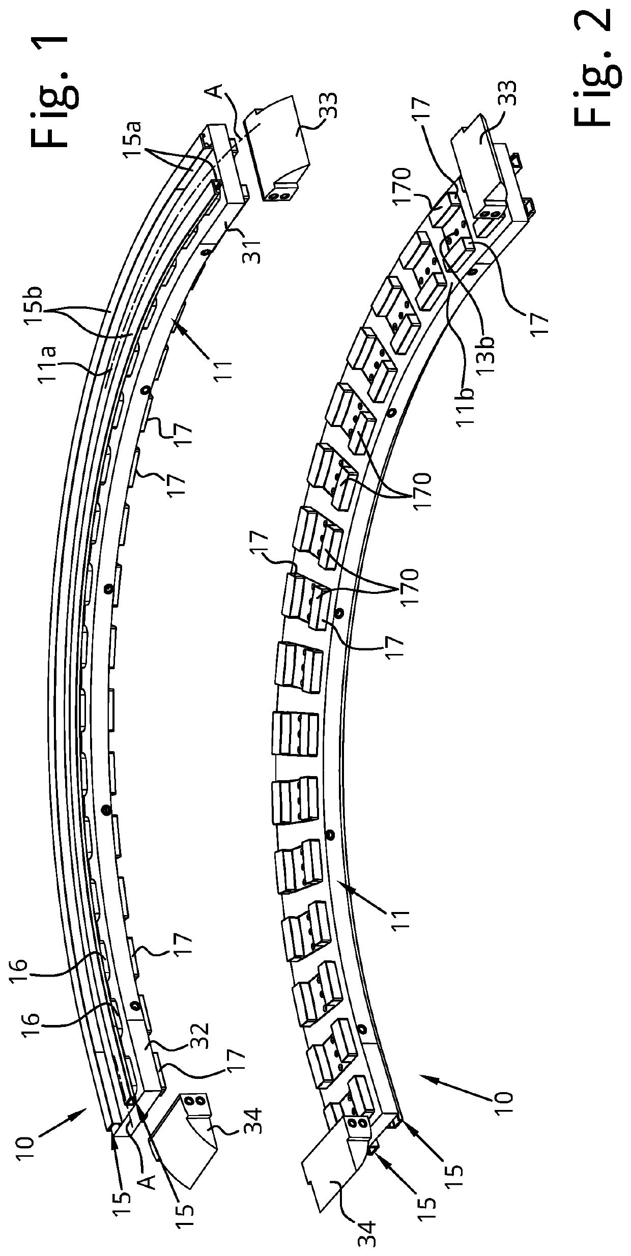 Modular structure curved magnetic guide for guiding the chain of a conveyor chain