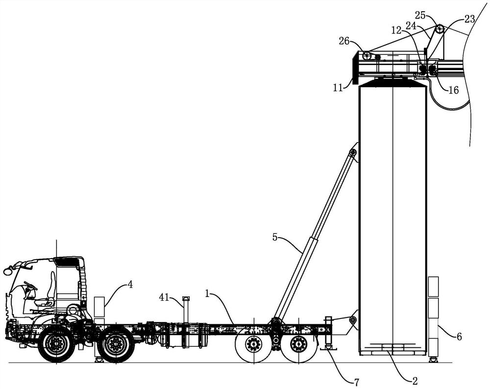 A multi-stage hydraulic multiplier pulley vertical lifting platform fire truck