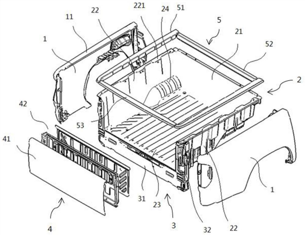 Pickup truck container and pickup truck