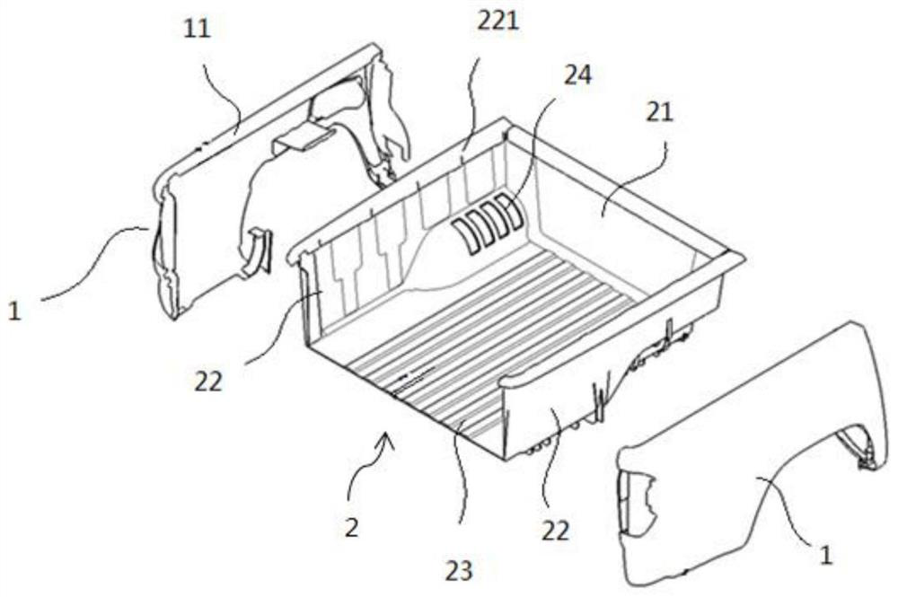 Pickup truck container and pickup truck