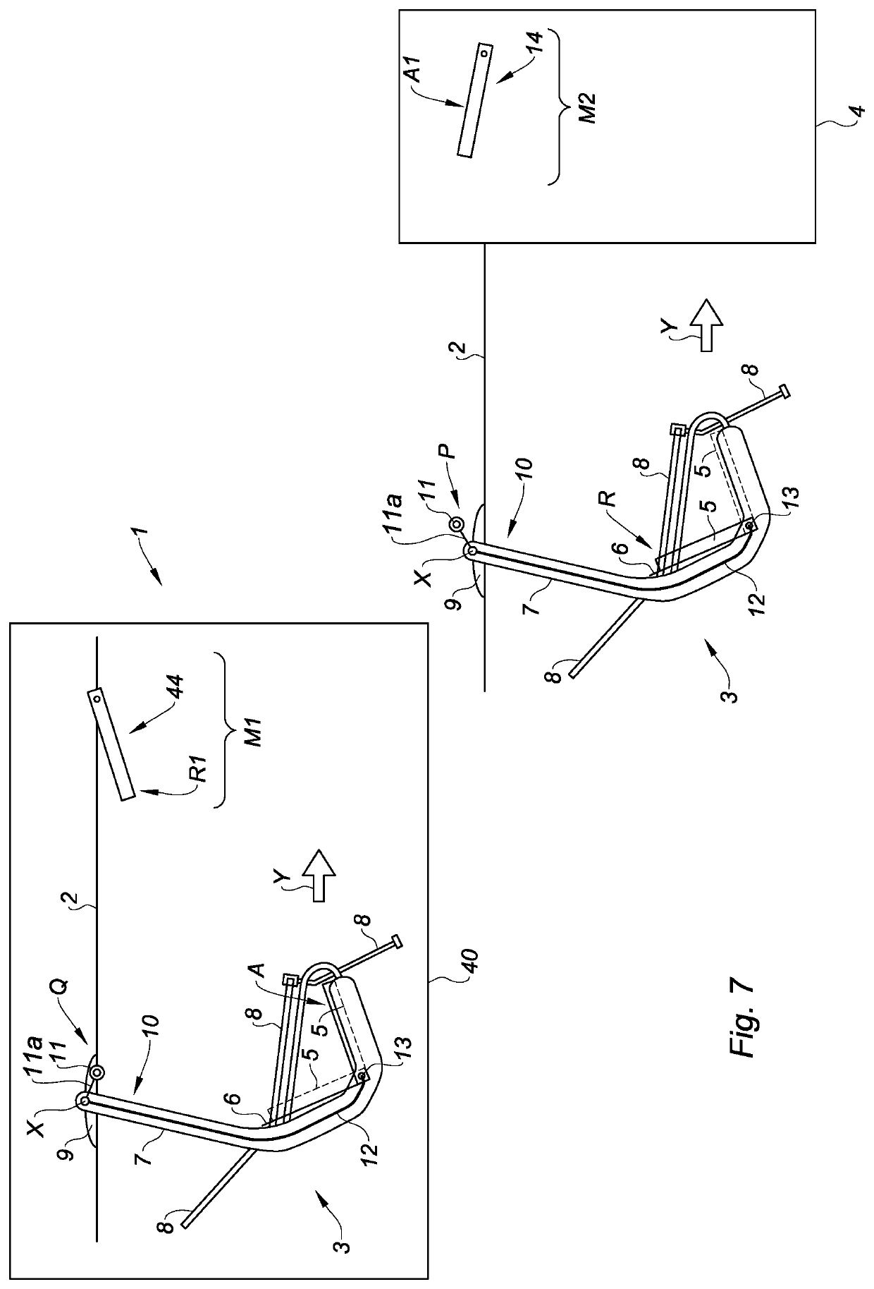 Installation and method of transport by overhead cable