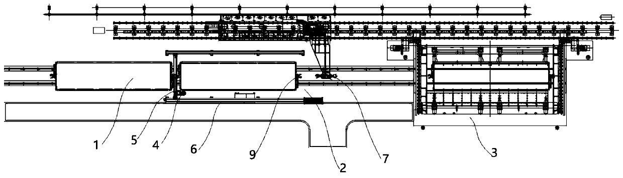 Automatic unhooking equipment for train rollover line and loaded line thereof