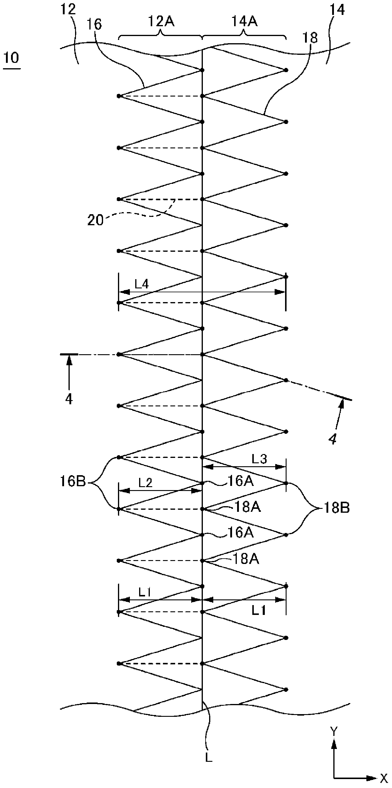 Sewn product and method for sewing material