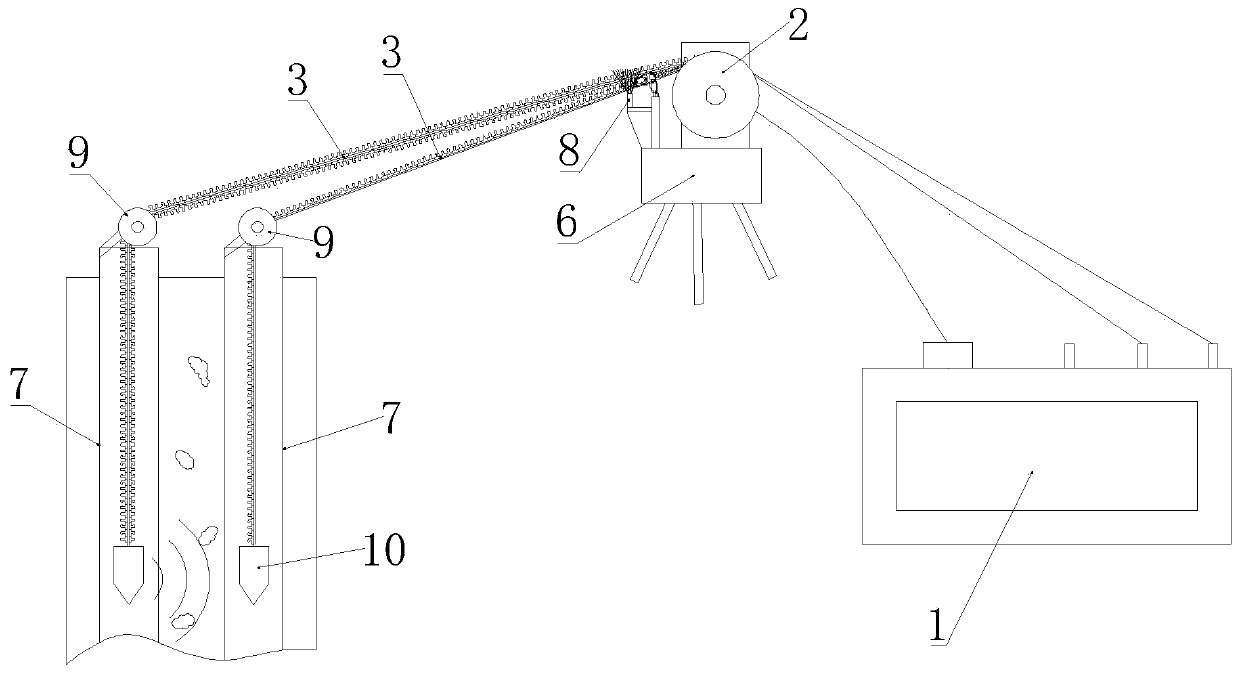 Ultrasonic pile detection testing device enabling transducers to be synchronously moved at equal distance