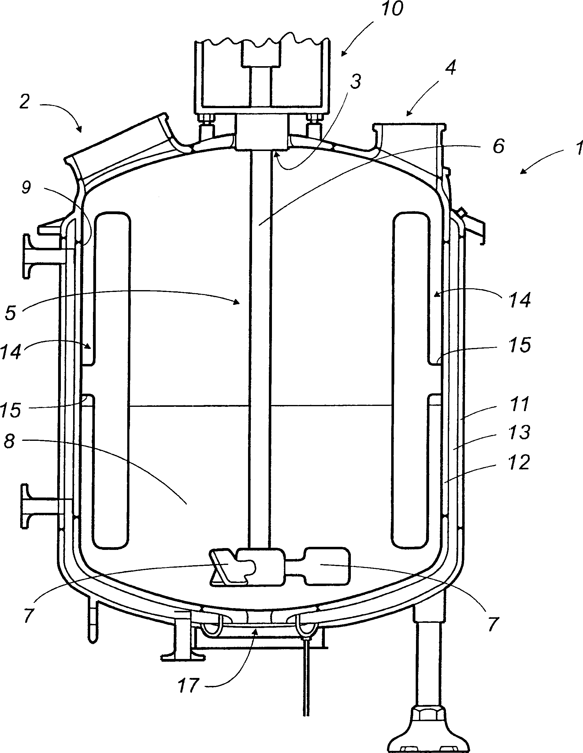 Baffle fixed at a separation from the internal wall of an enamelled container by means of a local connection