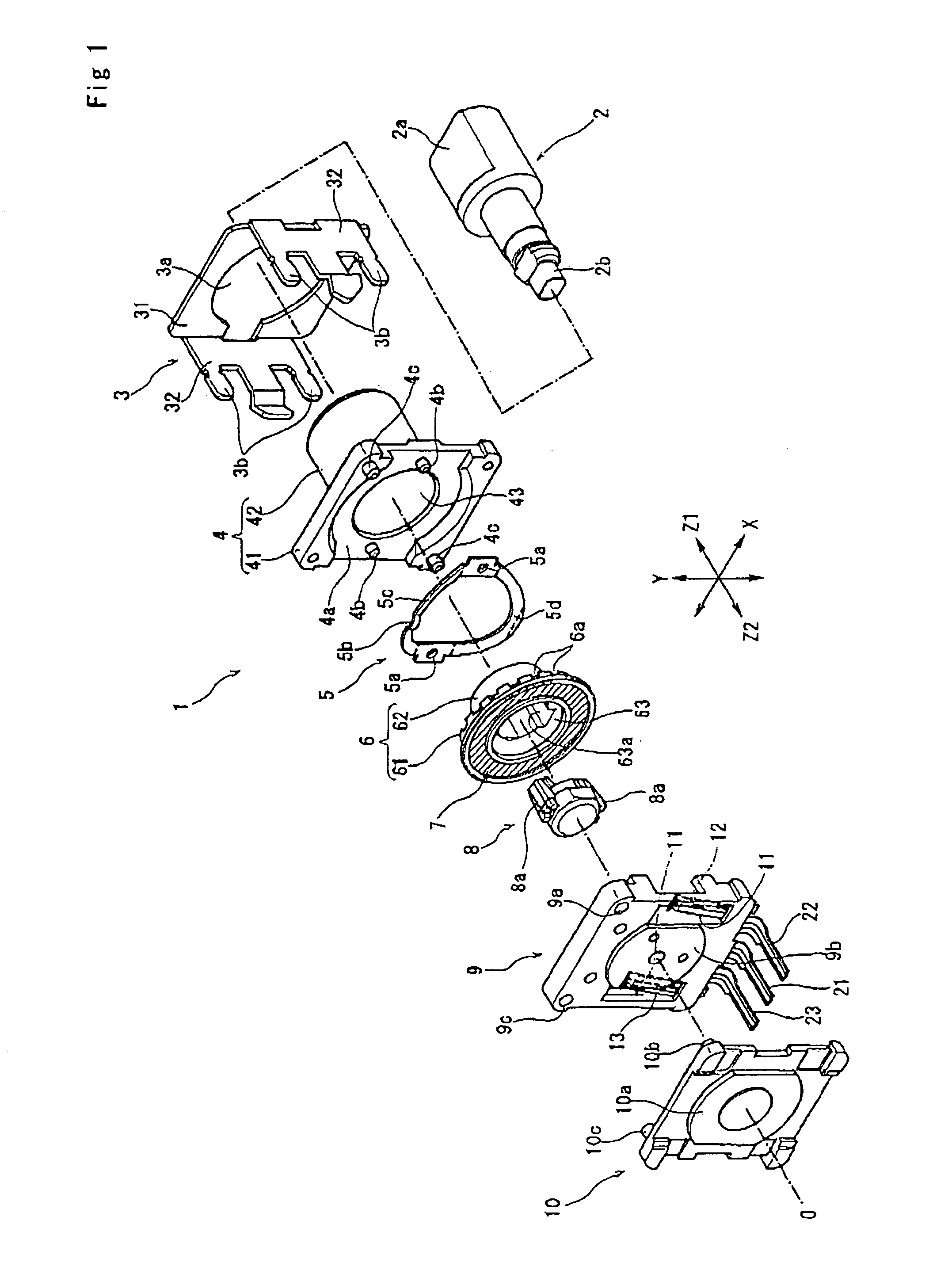 Encoder having electrode pattern with pairs of non-conductive portions and multiple sliders that contact the electrode pattern