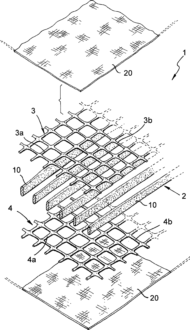 Draining and filtering net, particularly for geotechnical applications