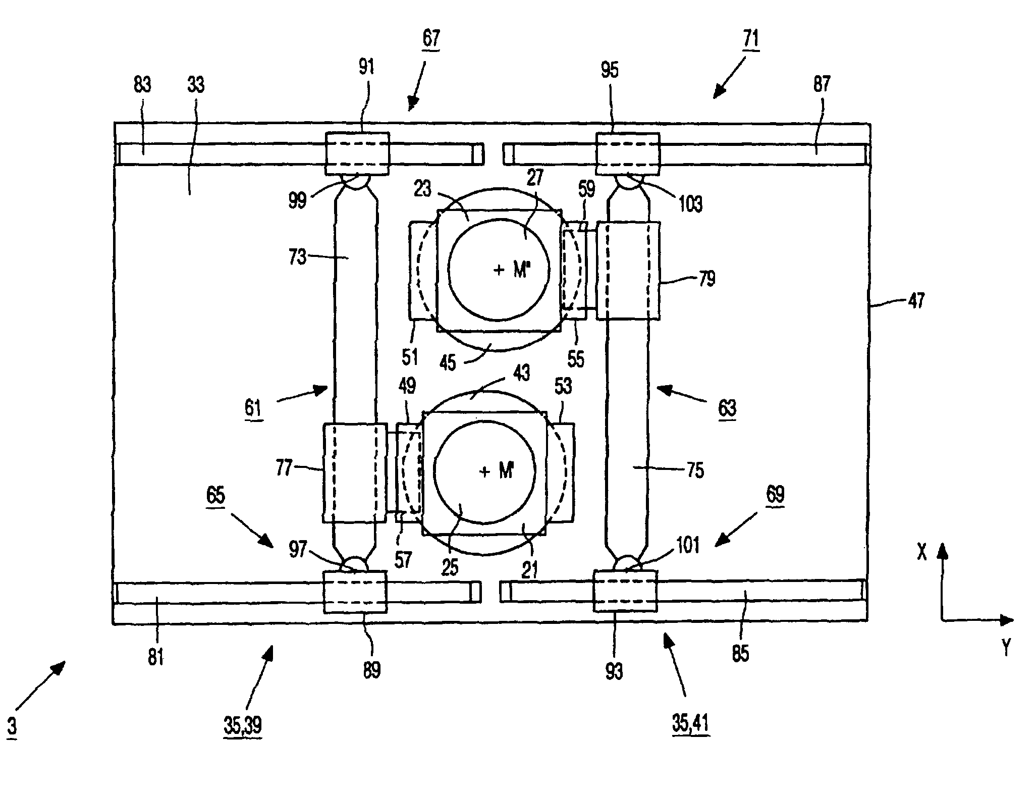 Positioning device having two object holders