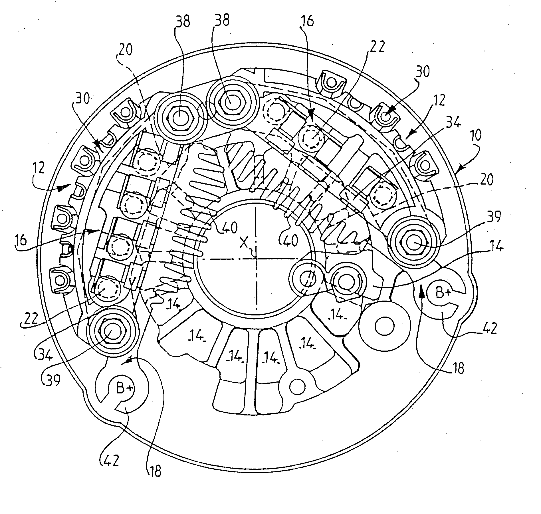 Current rectifier assembly for rotating electrical machines, in particular motor vehicle alternators