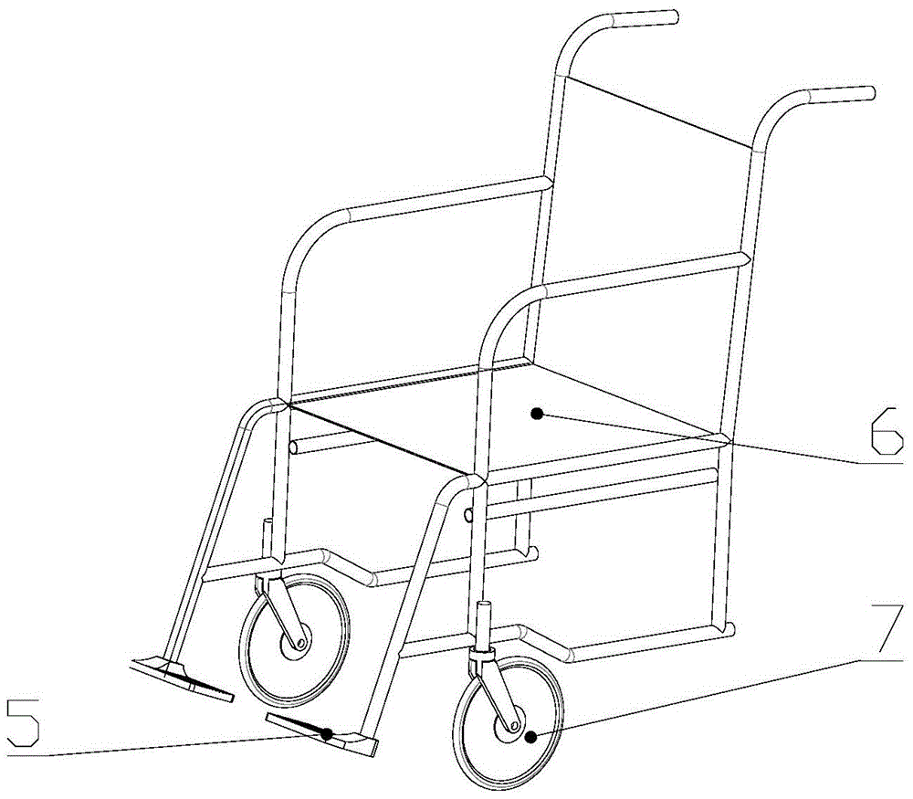 Two-section four-track stair climbing wheelchair based on walking wheel swinging and upstairs and downstairs going method