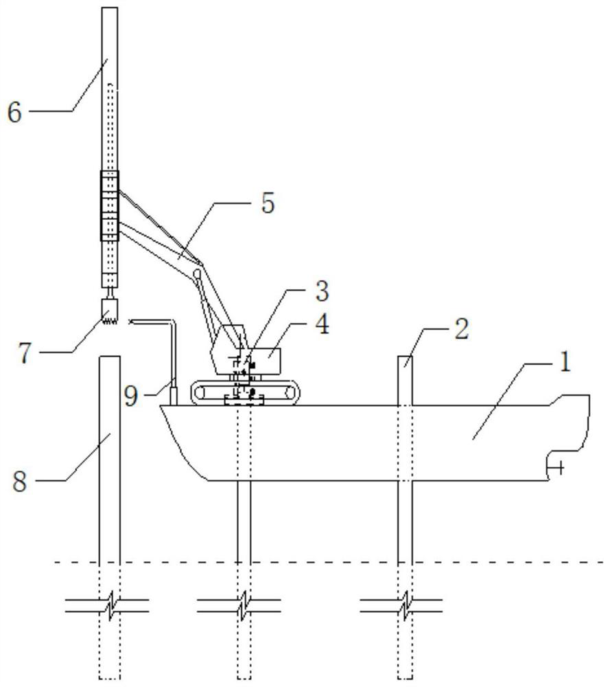 Construction device and method of using bored piles on water for inland waterways