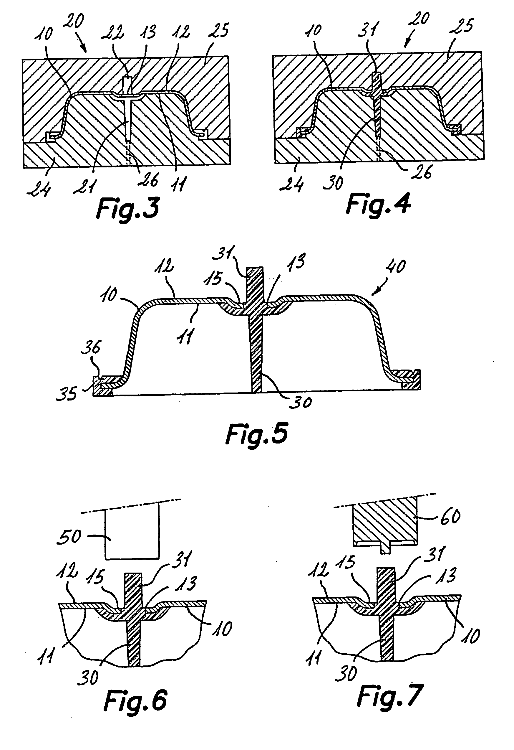 Method for the production of a structural part comprising a rigid material and a plastic material, and structural composite part thus obtained