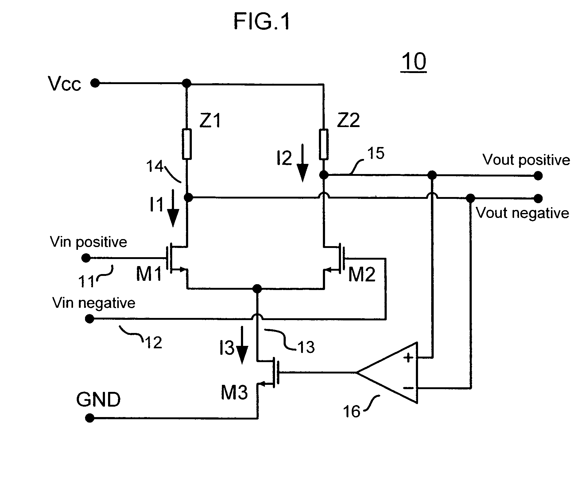 Differential amplifier with current source controlled through differential feedback