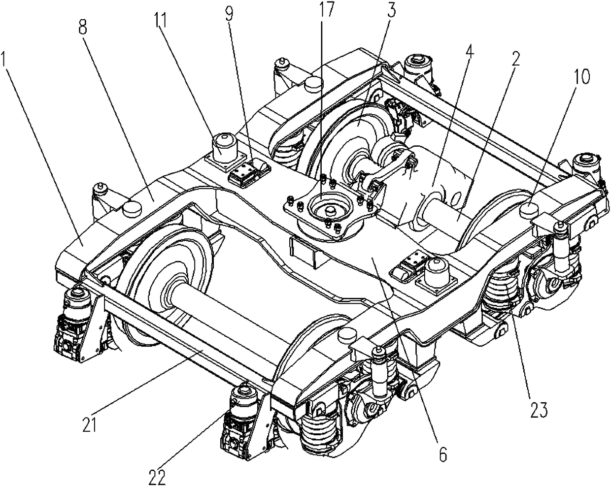 Two-axle bogie with locking function