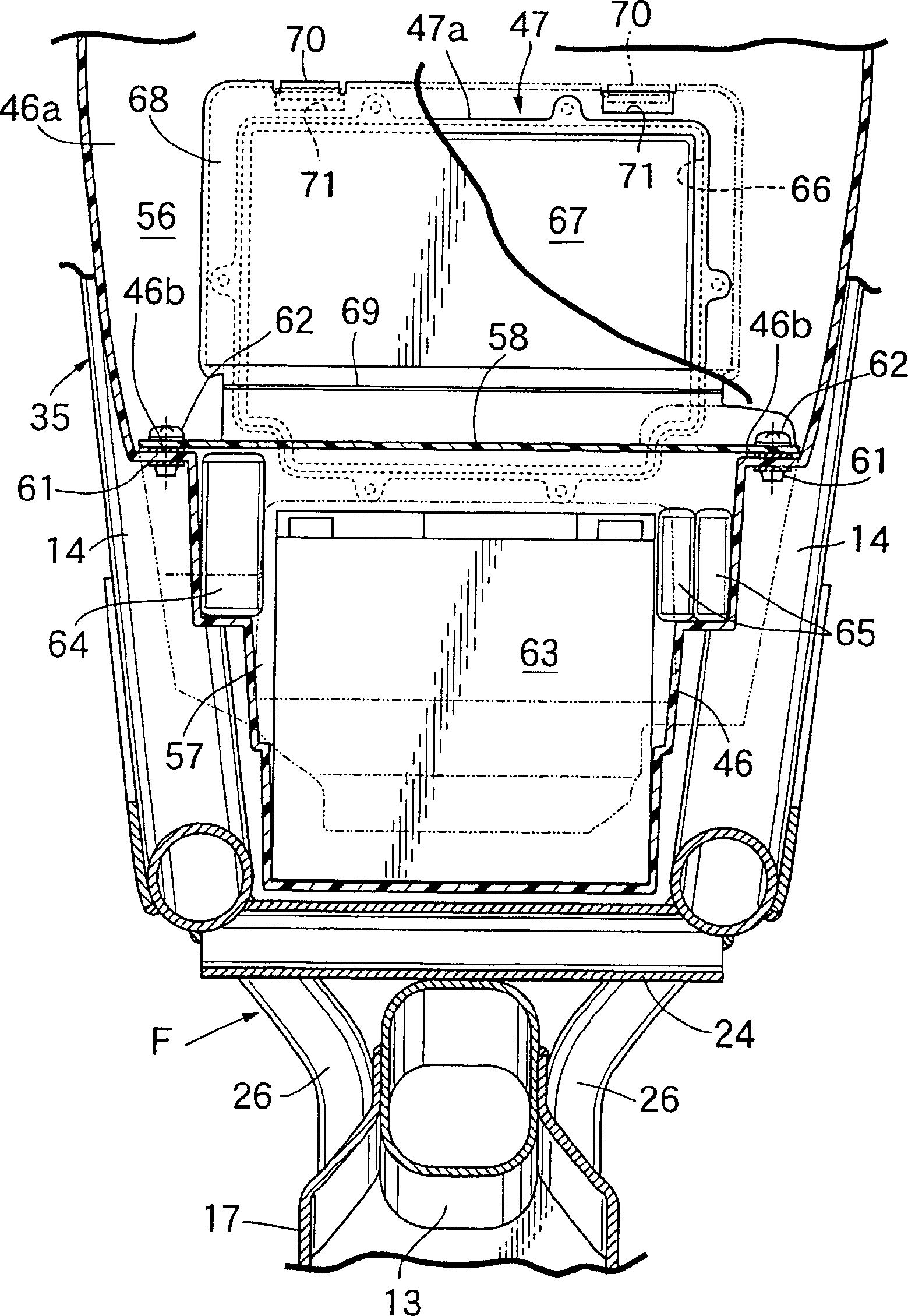 Article storage construction for motorcycles