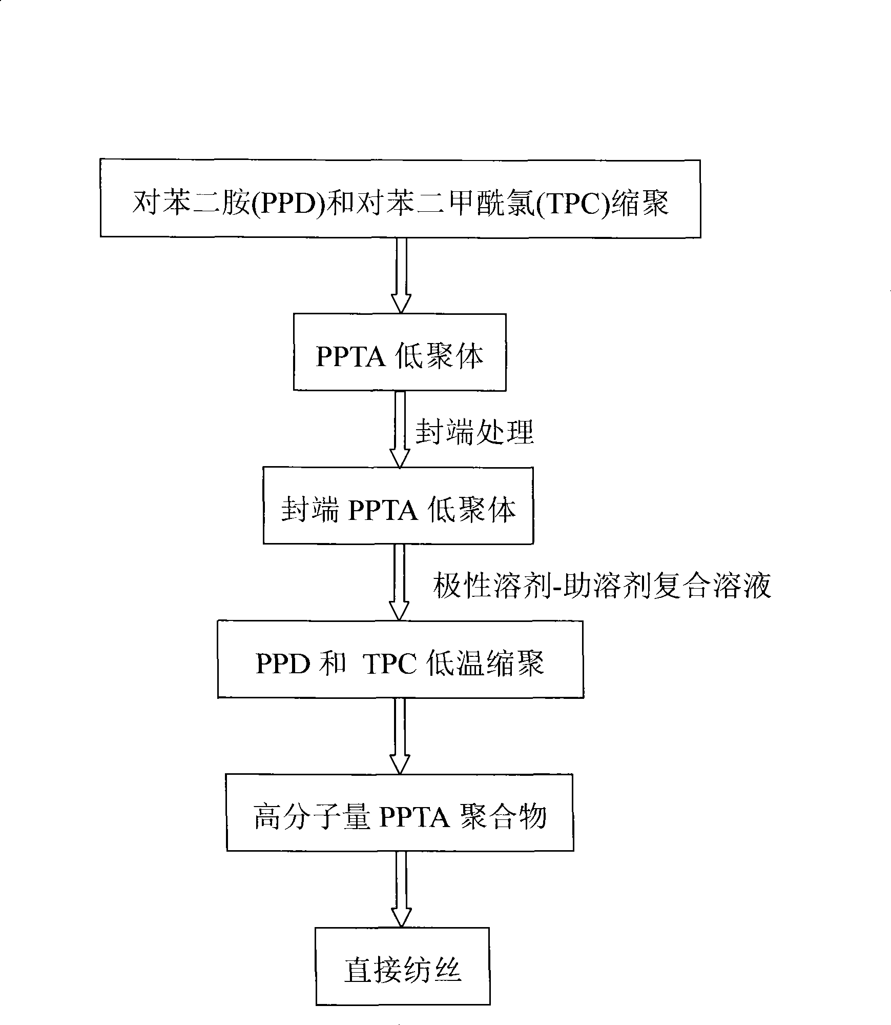 Direct spinning process for preparing PPTA fibre by end capping resin method