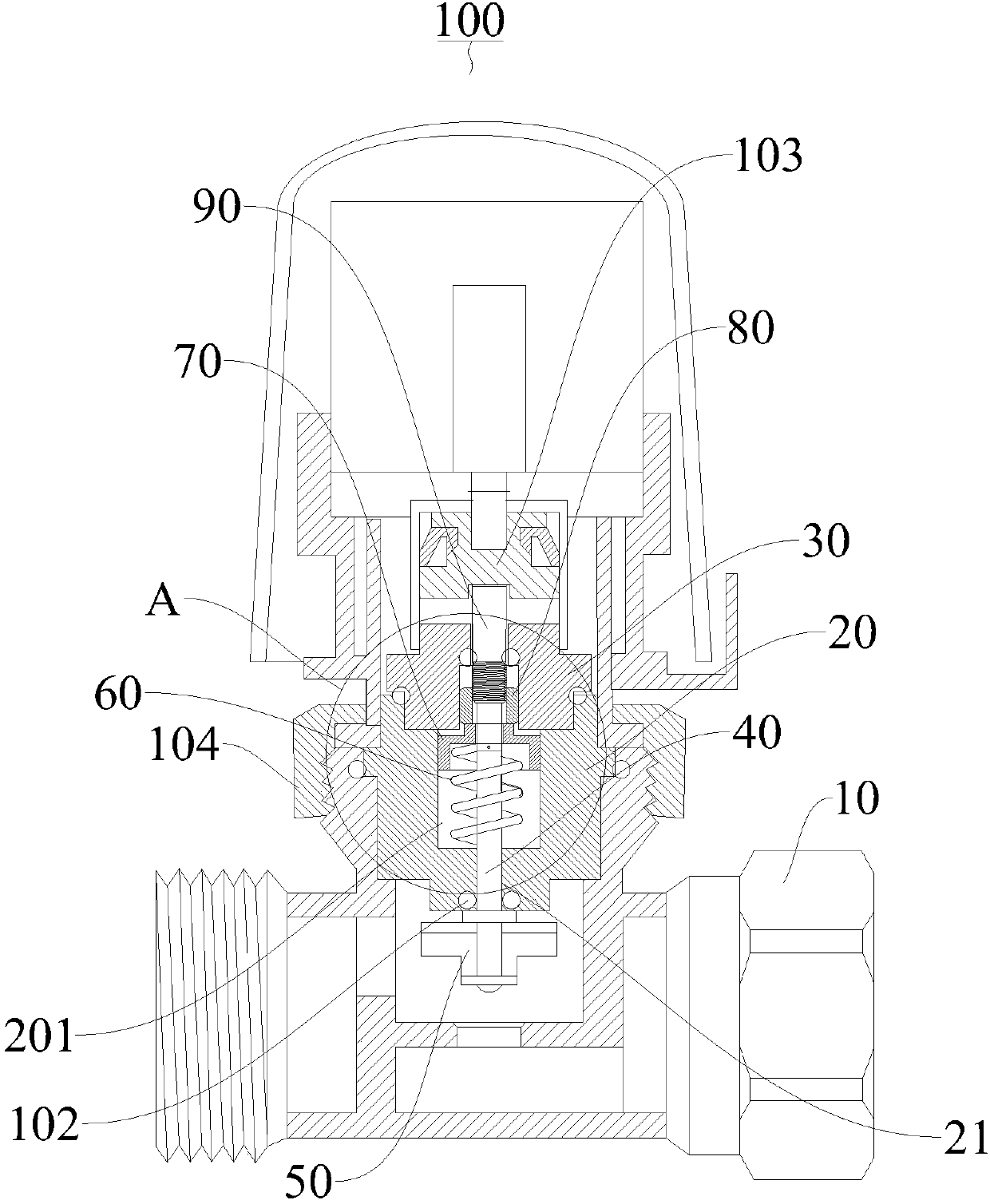 Internally debuggable constant-temperature valve having adjustable KV value