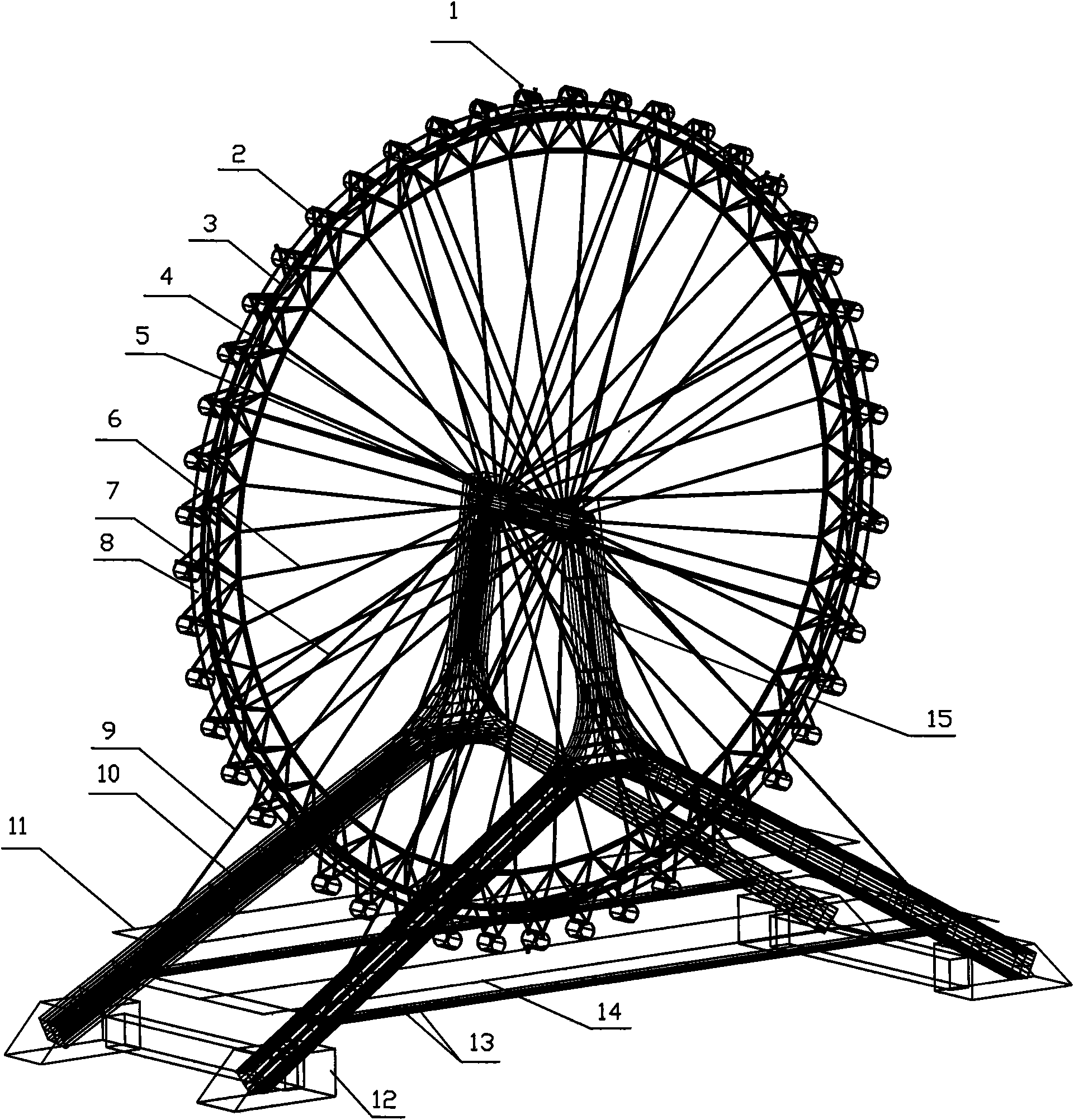 Towed rotary vertical section-to-section assembling construction system for large-sized spoke type ferris wheel disc