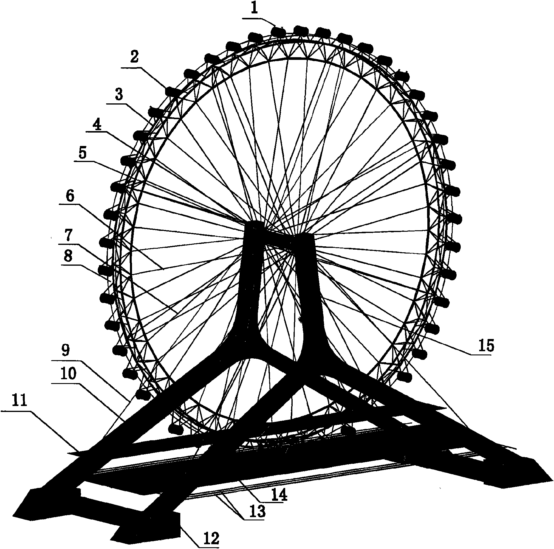 Towed rotary vertical section-to-section assembling construction system for large-sized spoke type ferris wheel disc