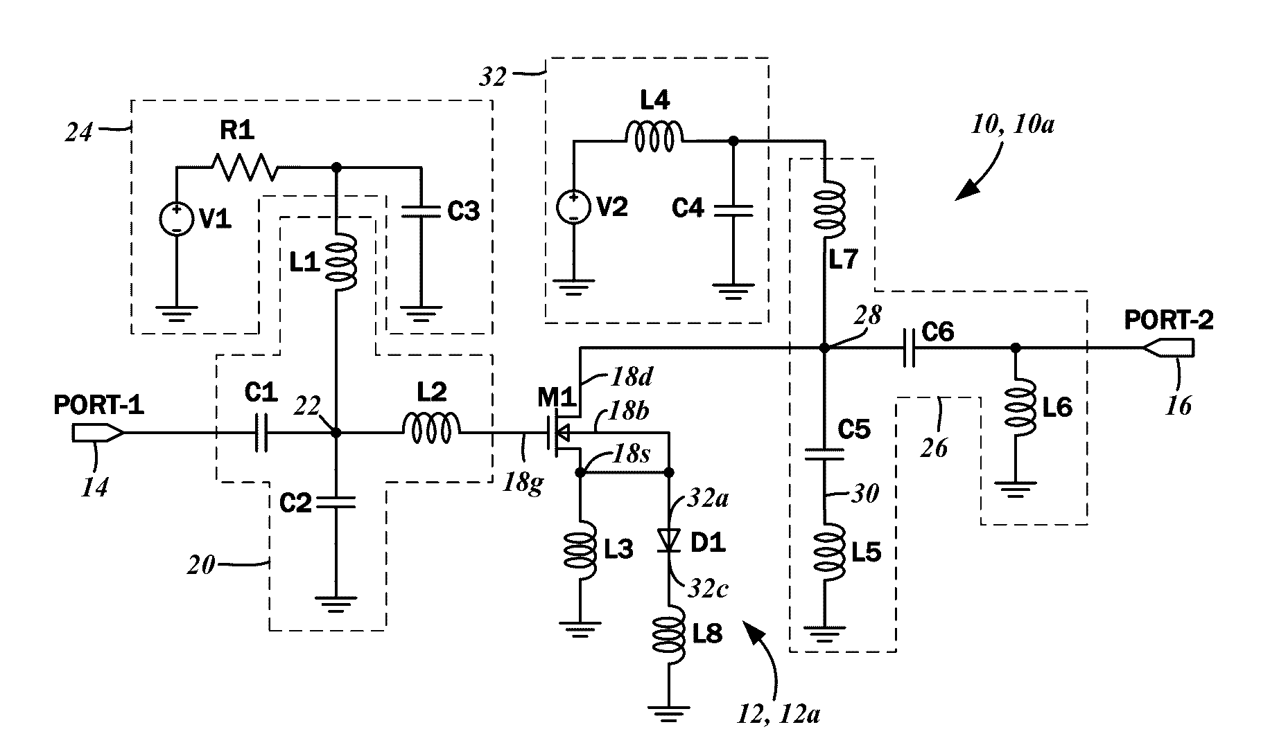 RF power amplifiers with diode linearizer