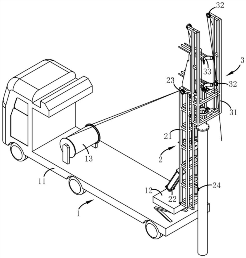 A multi-section cement pole automatic assembly and installation device