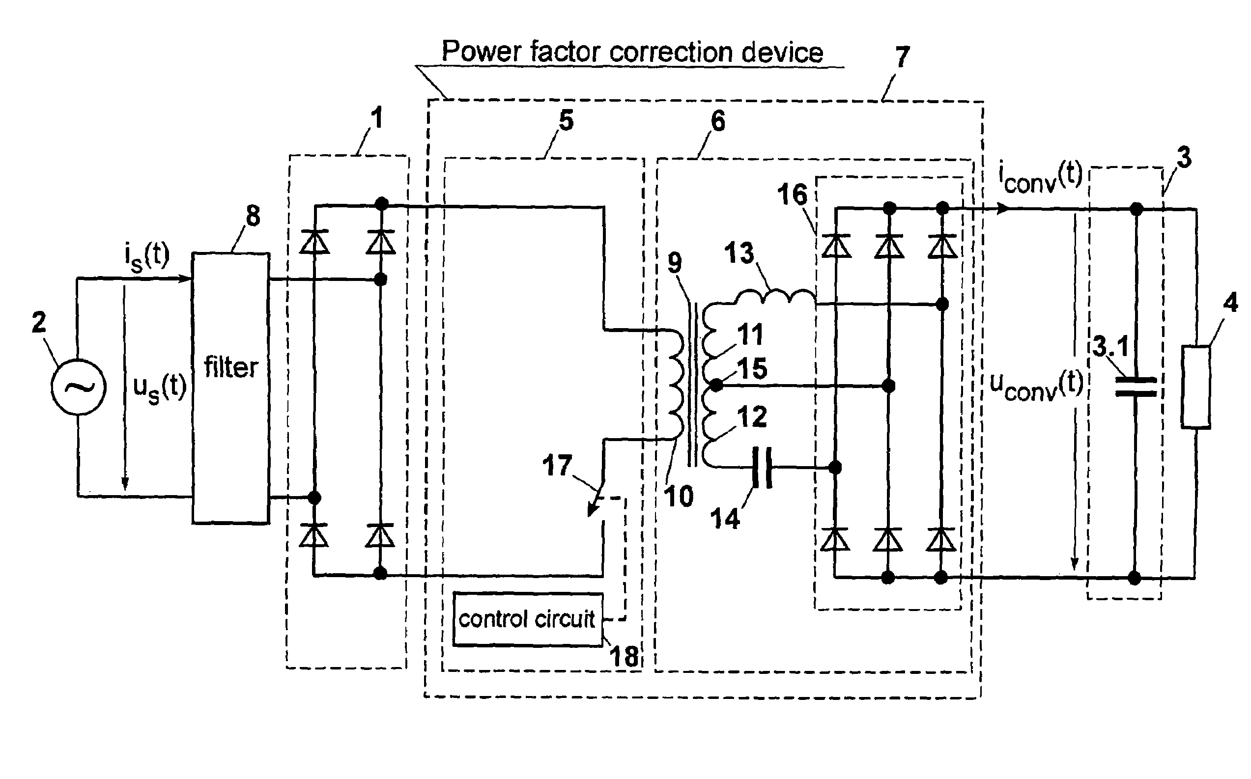 Power factor correction method for AC/DC converters and corresponding converter