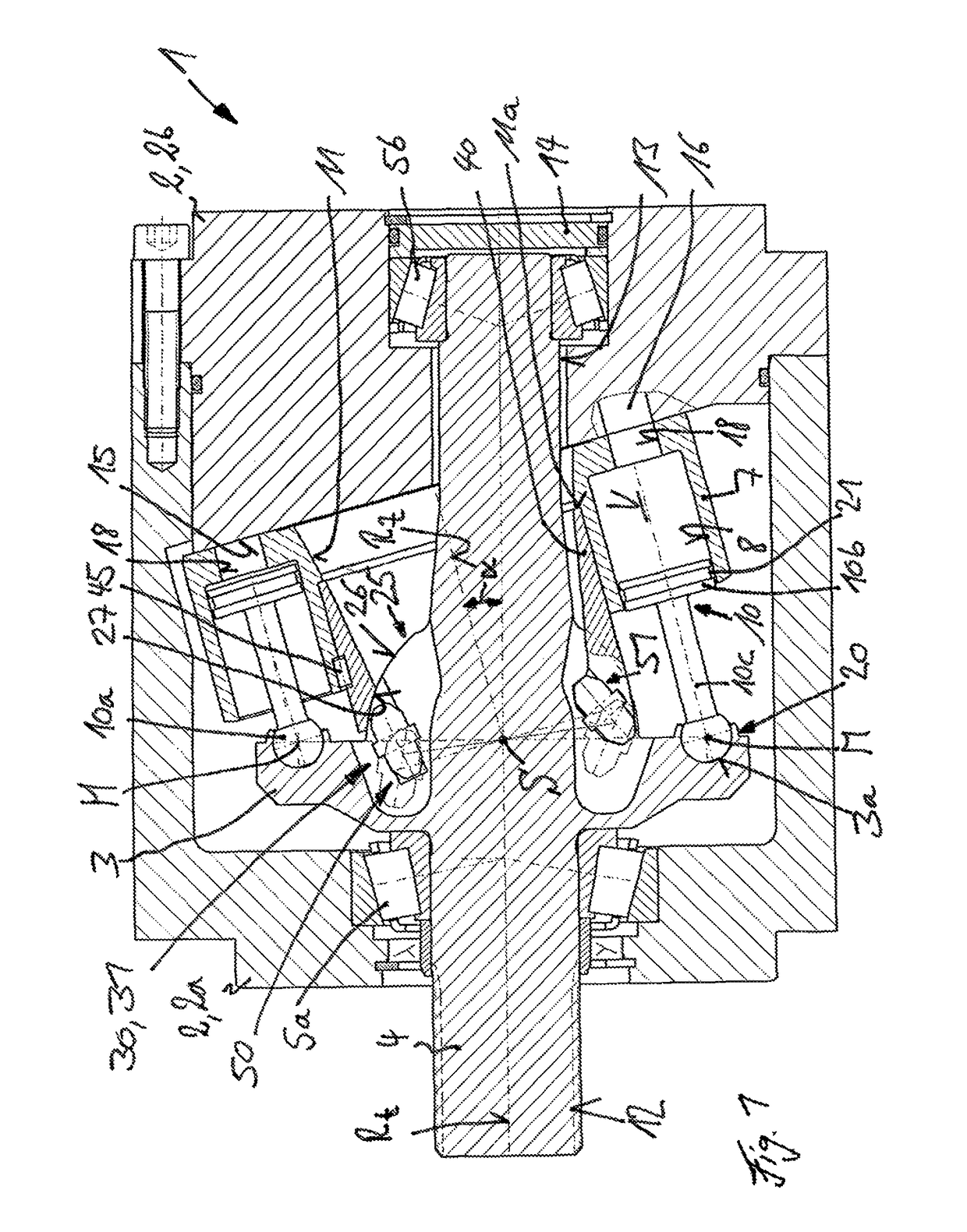 Hydrostatic axial piston machine employing a bent-axis construction