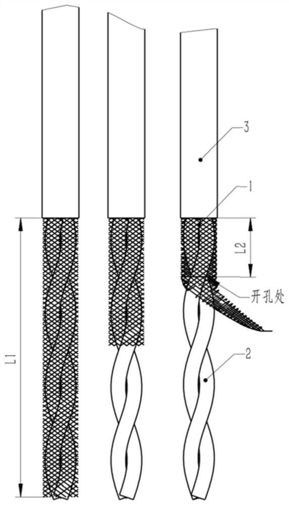 A treatment method for the external cable shielding layer of a conductive slip ring for a three-axis precision turntable