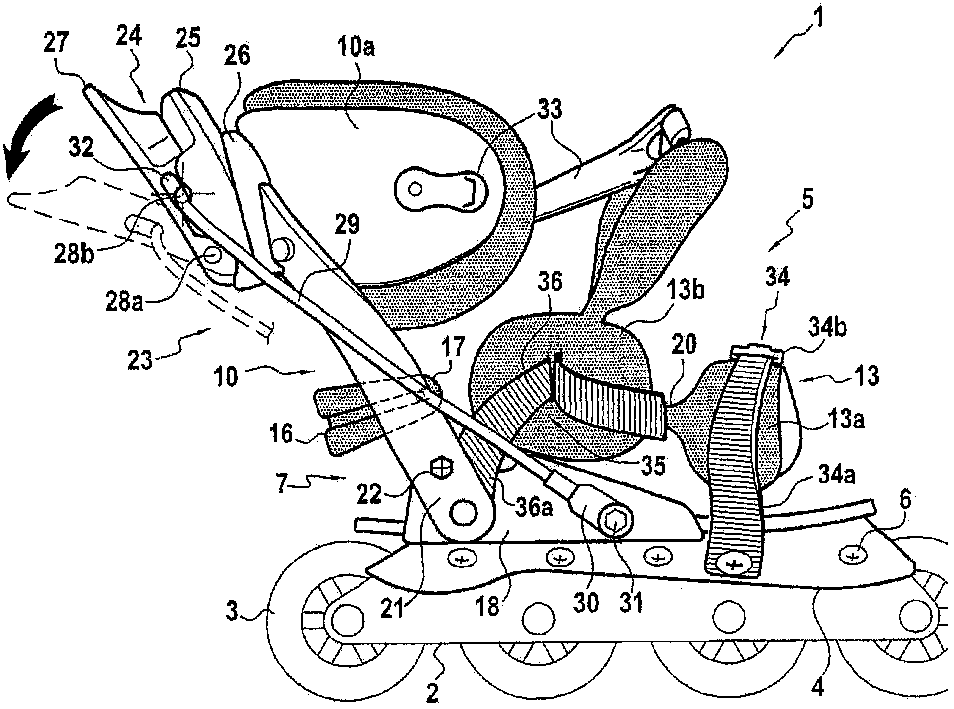 Fixing system of roller sports shoes