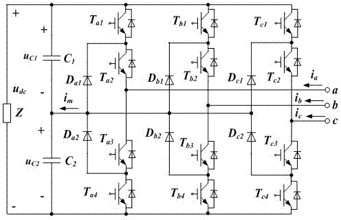 Comprehensive vector modulation method of three-phase diode clamping three-level converter