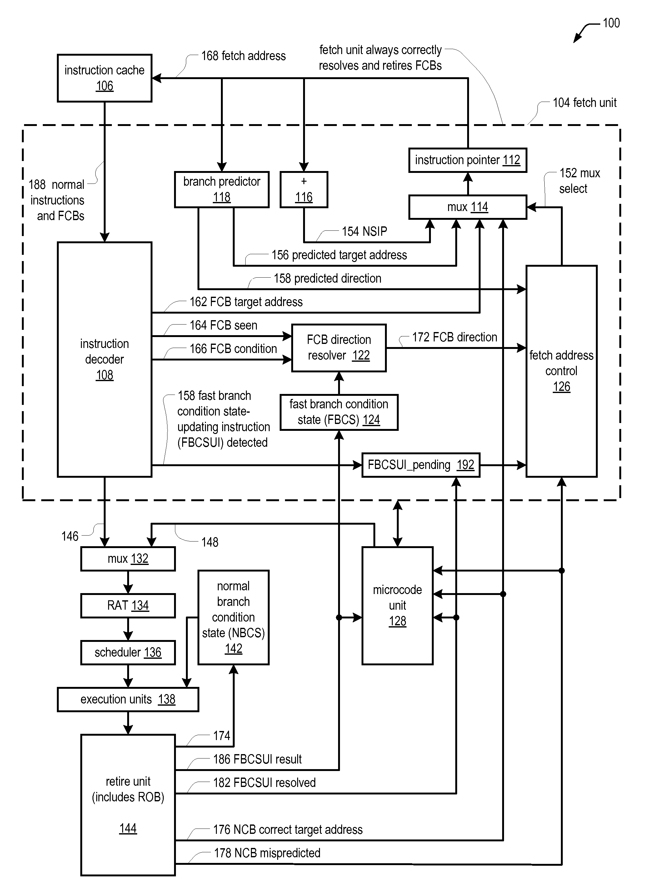 Pipelined microprocessor with fast non-selective correct conditional branch instruction resolution