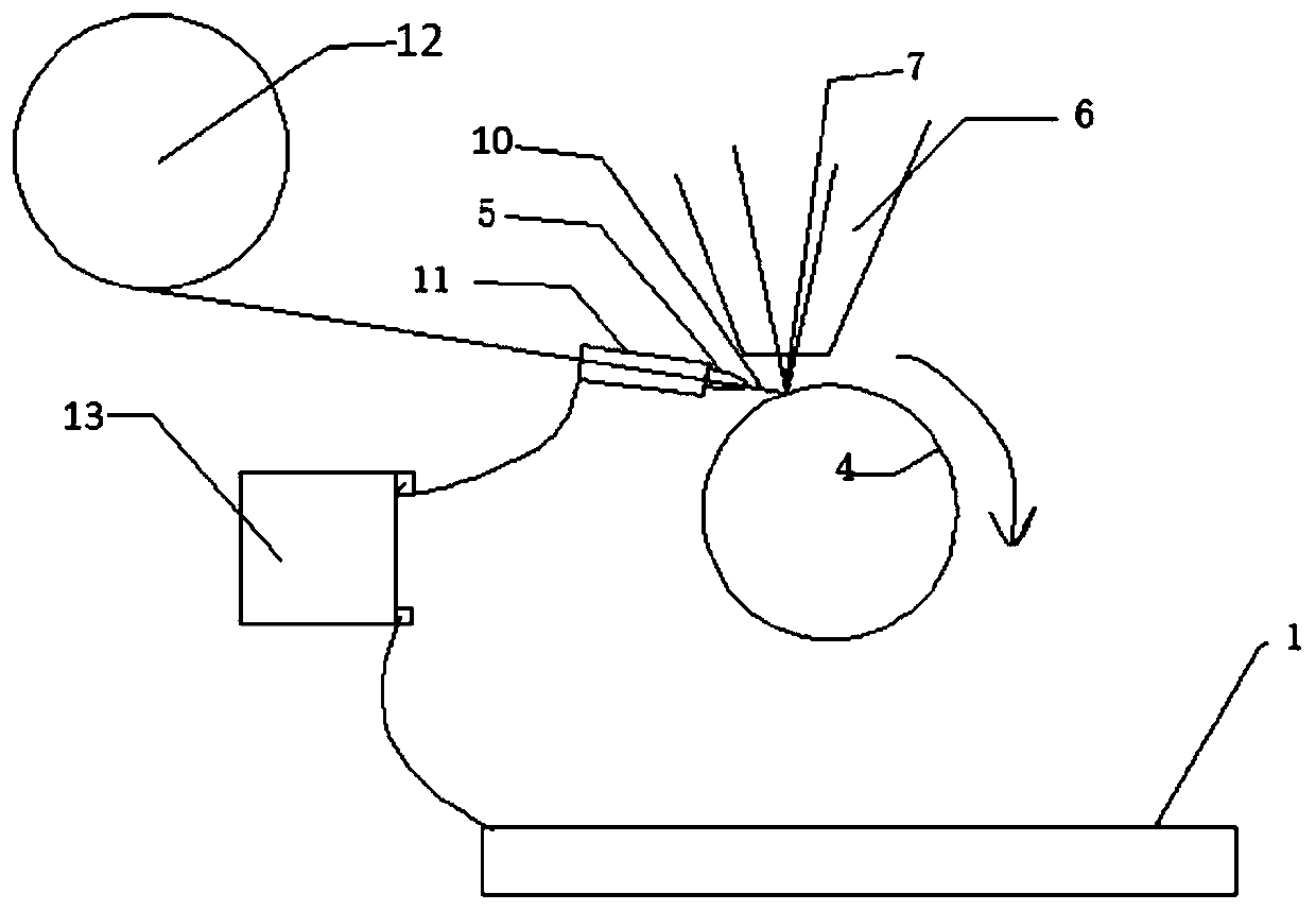 Laser cladding device and method for slender shaft-like workpieces