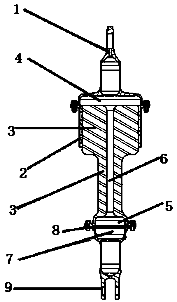 Hydraulic-elastic vibration isolator connected to main supporting reducing rod in series