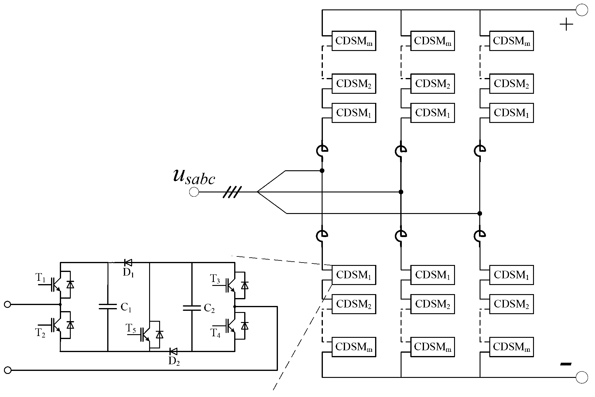 Direct current transmission system based on three-pole type structure