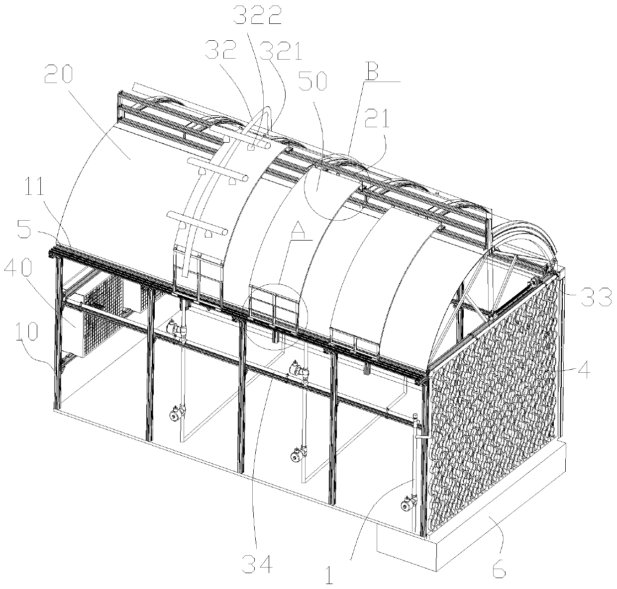 Water circulation device for photovoltaic greenhouses