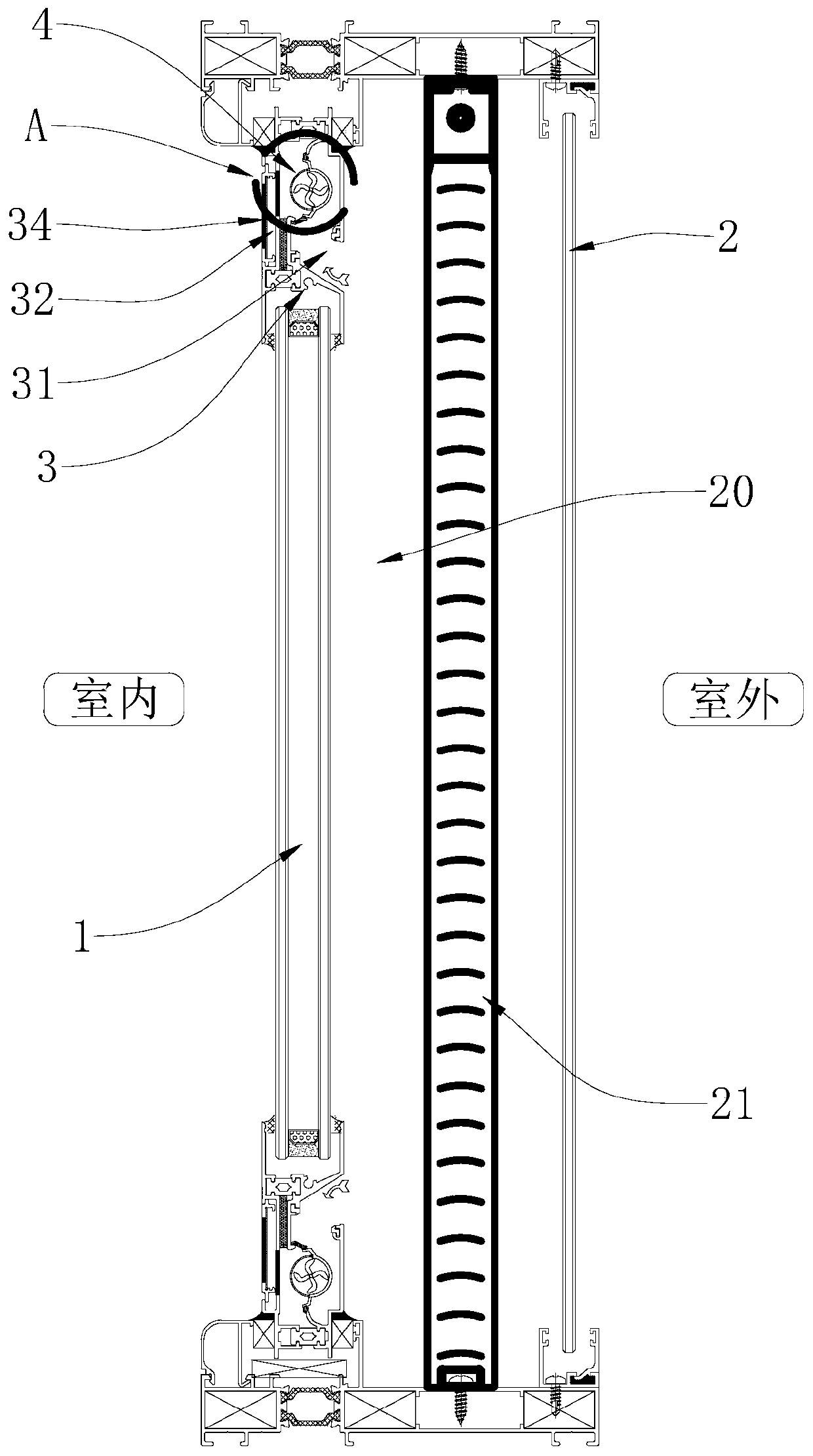 Ventilation structure of photovoltaic curtain wall and photovoltaic curtain wall using same