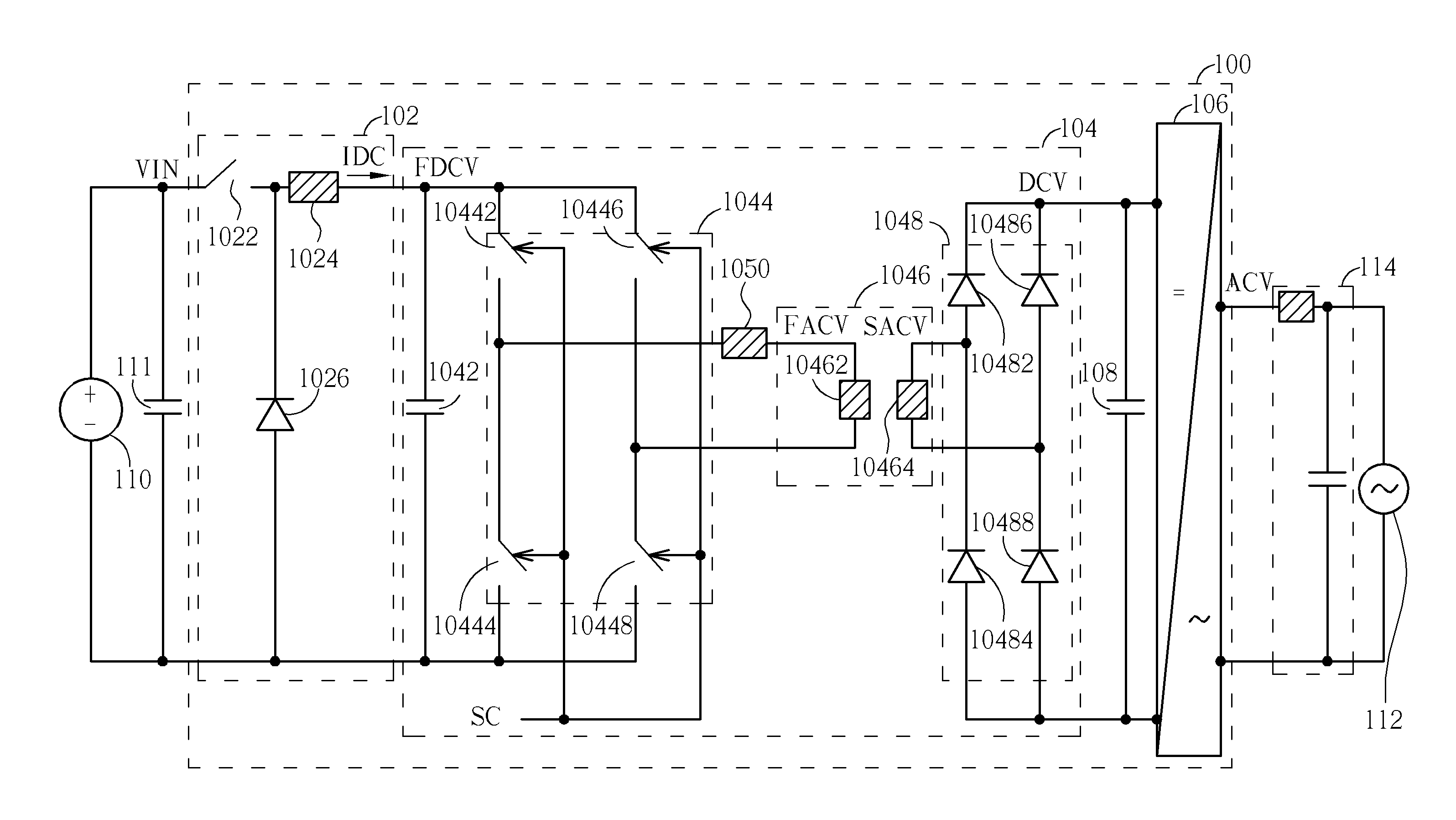 Circuit for converting a direct current voltage to an alternating current voltage