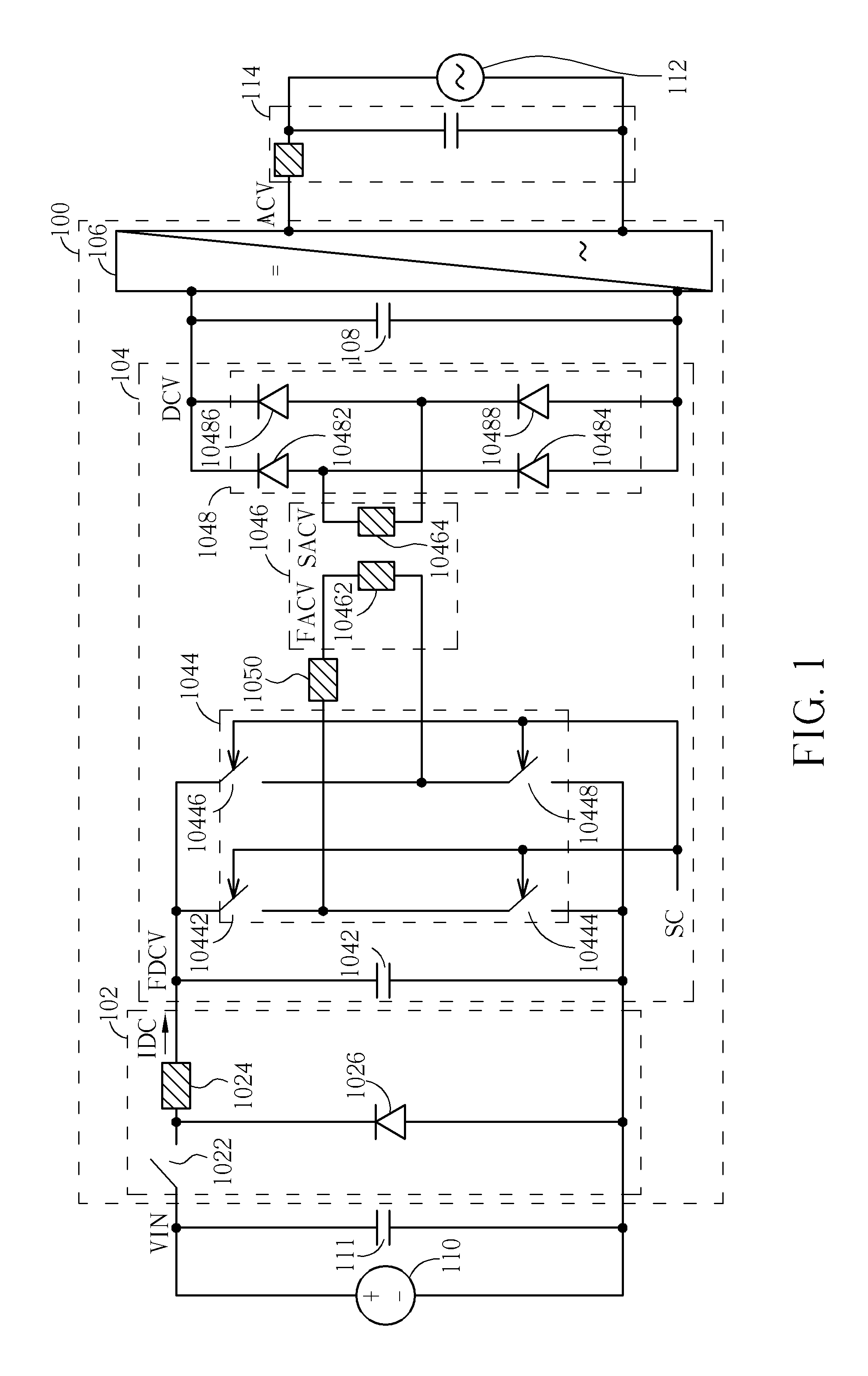 Circuit for converting a direct current voltage to an alternating current voltage