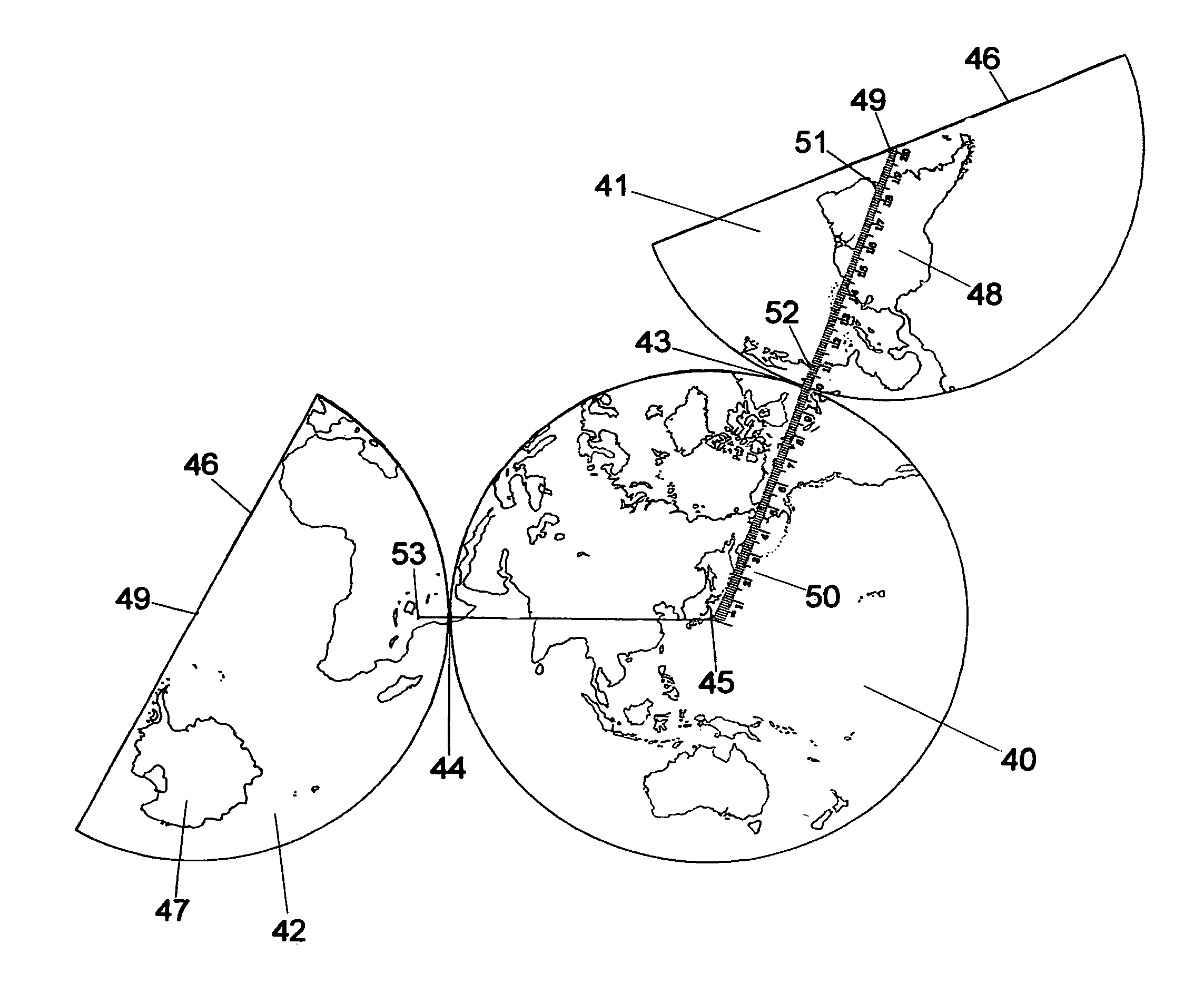 Map in azimuthal equidistant hemispheric projection with reduced distortion